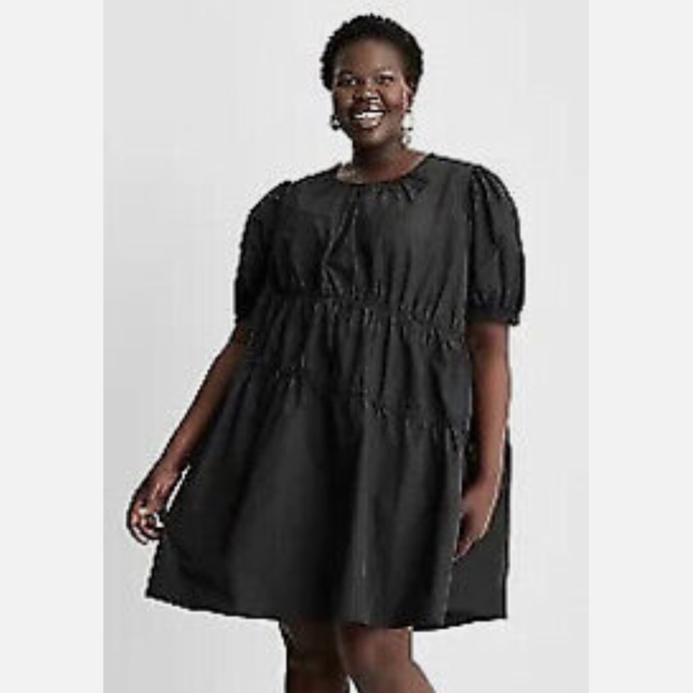 Puff Short Sleeve Drawcord Mini Dress